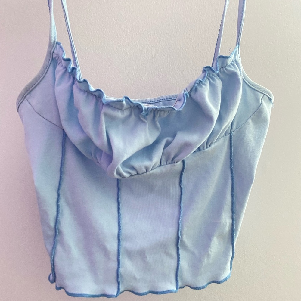 Ruffled blue tank top